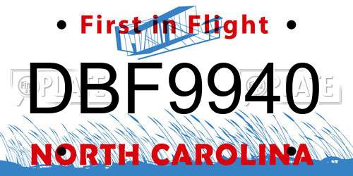 DBF9940 North Carolina License Plate