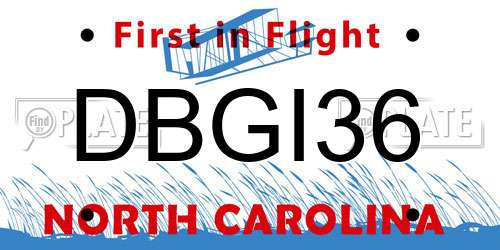 DBGI36 North Carolina License Plate