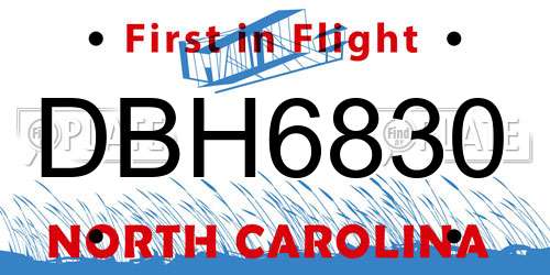 DBH6830 North Carolina License Plate
