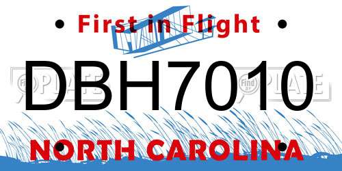 DBH7010 North Carolina License Plate