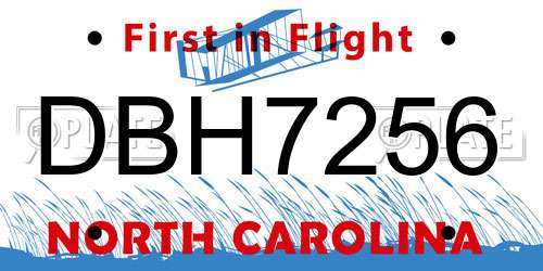DBH7256 North Carolina License Plate