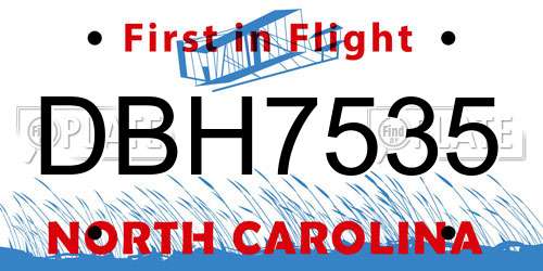 DBH7535 North Carolina License Plate