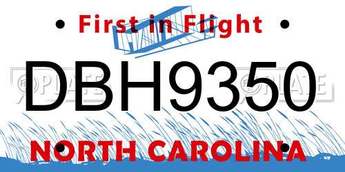 DBH9350 North Carolina License Plate