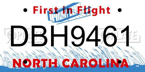 DBH9461 North Carolina License Plate