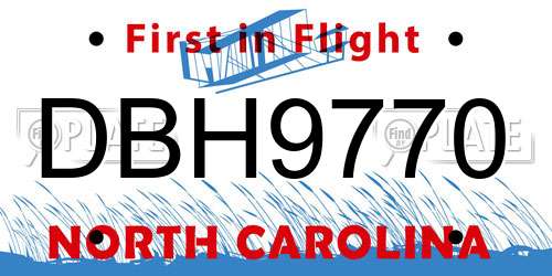 DBH9770 North Carolina License Plate