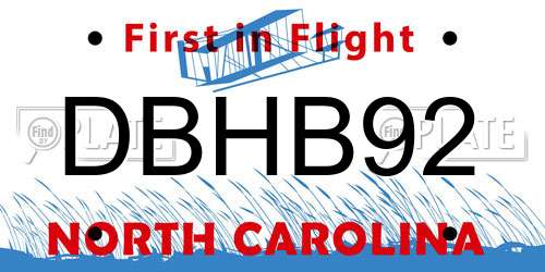 DBHB92 North Carolina License Plate