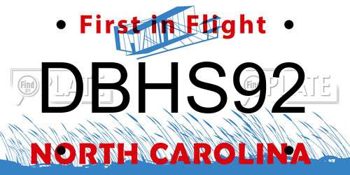 DBHS92 North Carolina License Plate