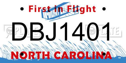 DBJ1401 North Carolina License Plate
