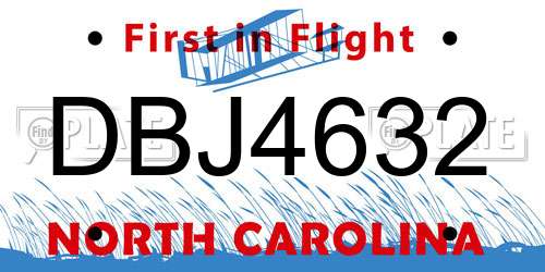 DBJ4632 North Carolina License Plate