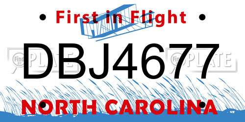 DBJ4677 North Carolina License Plate