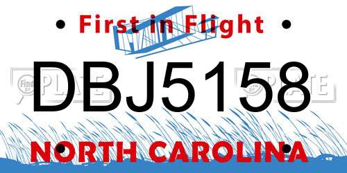 DBJ5158 North Carolina License Plate