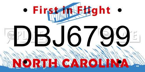 DBJ6799 North Carolina License Plate