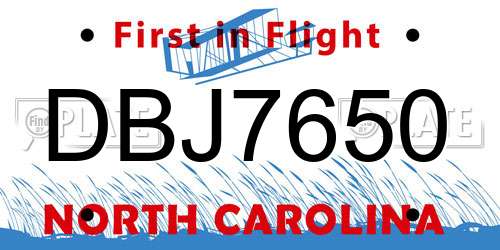 DBJ7650 North Carolina License Plate
