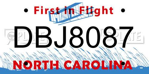 DBJ8087 North Carolina License Plate