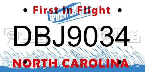 DBJ9034 North Carolina License Plate