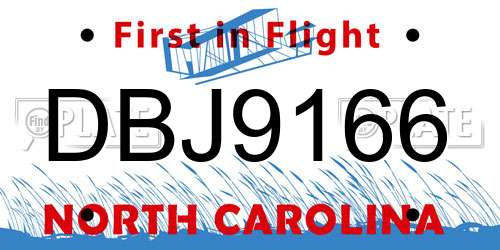 DBJ9166 North Carolina License Plate