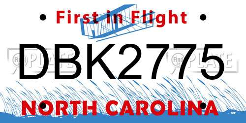 DBK2775 North Carolina License Plate