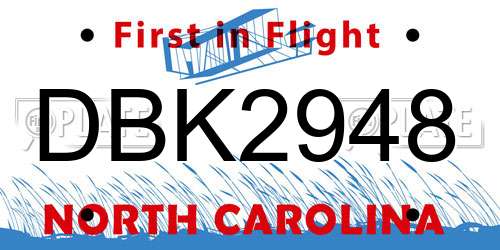 DBK2948 North Carolina License Plate