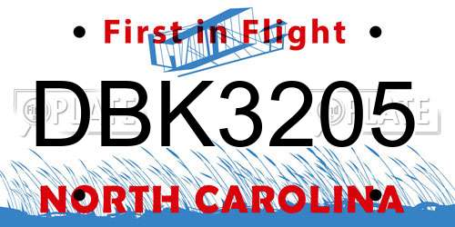 DBK3205 North Carolina License Plate