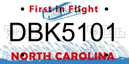 DBK5101 North Carolina License Plate