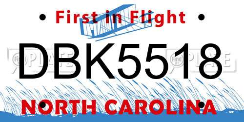 DBK5518 North Carolina License Plate