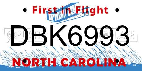DBK6993 North Carolina License Plate