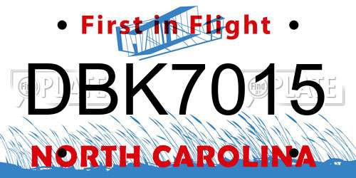 DBK7015 North Carolina License Plate