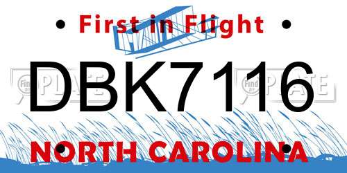 DBK7116 North Carolina License Plate