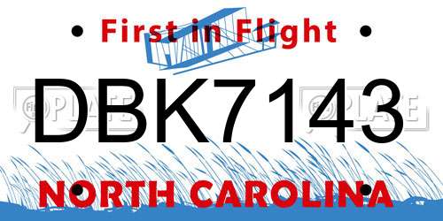 DBK7143 North Carolina License Plate