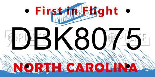 DBK8075 North Carolina License Plate