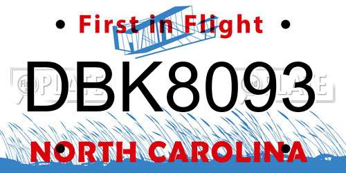 DBK8093 North Carolina License Plate
