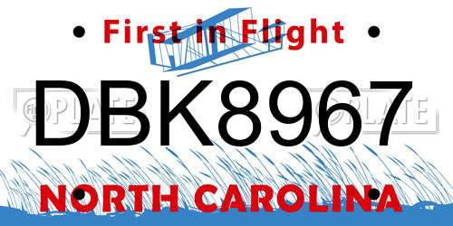 DBK8967 North Carolina License Plate
