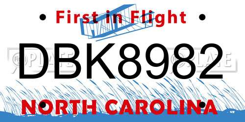 DBK8982 North Carolina License Plate