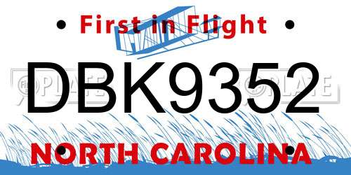 DBK9352 North Carolina License Plate
