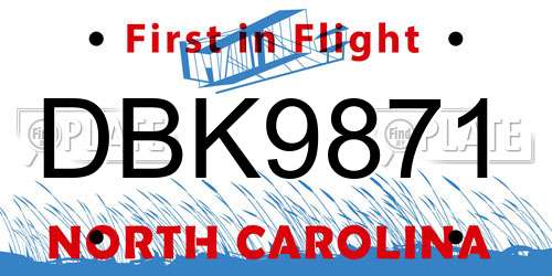 DBK9871 North Carolina License Plate
