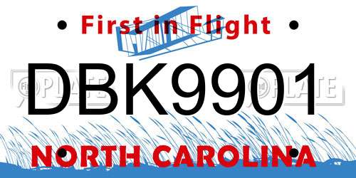 DBK9901 North Carolina License Plate