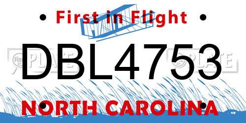 DBL4753 North Carolina License Plate