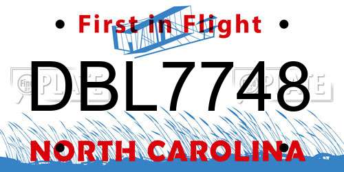 DBL7748 North Carolina License Plate