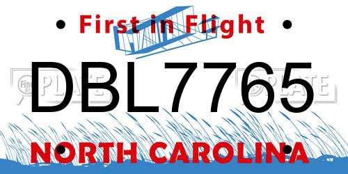 DBL7765 North Carolina License Plate