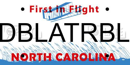 DBLATRBL North Carolina License Plate