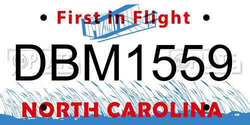 DBM1559 North Carolina License Plate