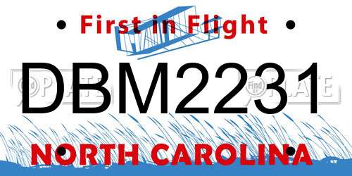 DBM2231 North Carolina License Plate