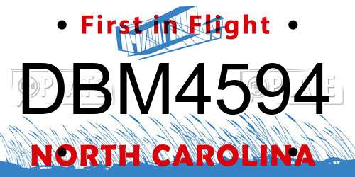 DBM4594 North Carolina License Plate
