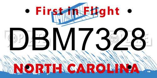 DBM7328 North Carolina License Plate