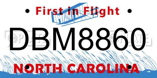 DBM8860 North Carolina License Plate