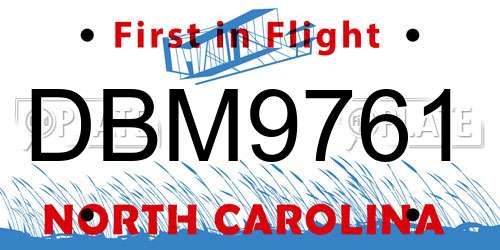 DBM9761 North Carolina License Plate