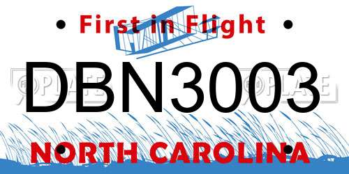 DBN3003 North Carolina License Plate