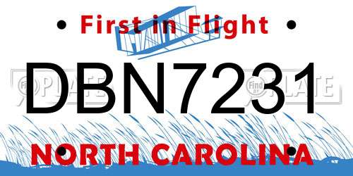 DBN7231 North Carolina License Plate