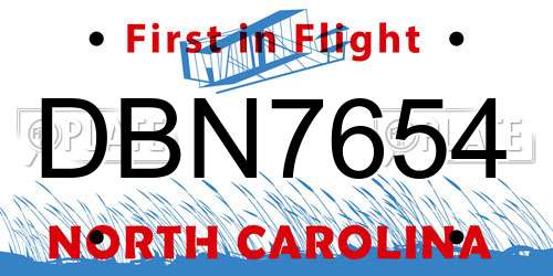 DBN7654 North Carolina License Plate