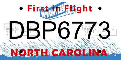 DBP6773 North Carolina License Plate